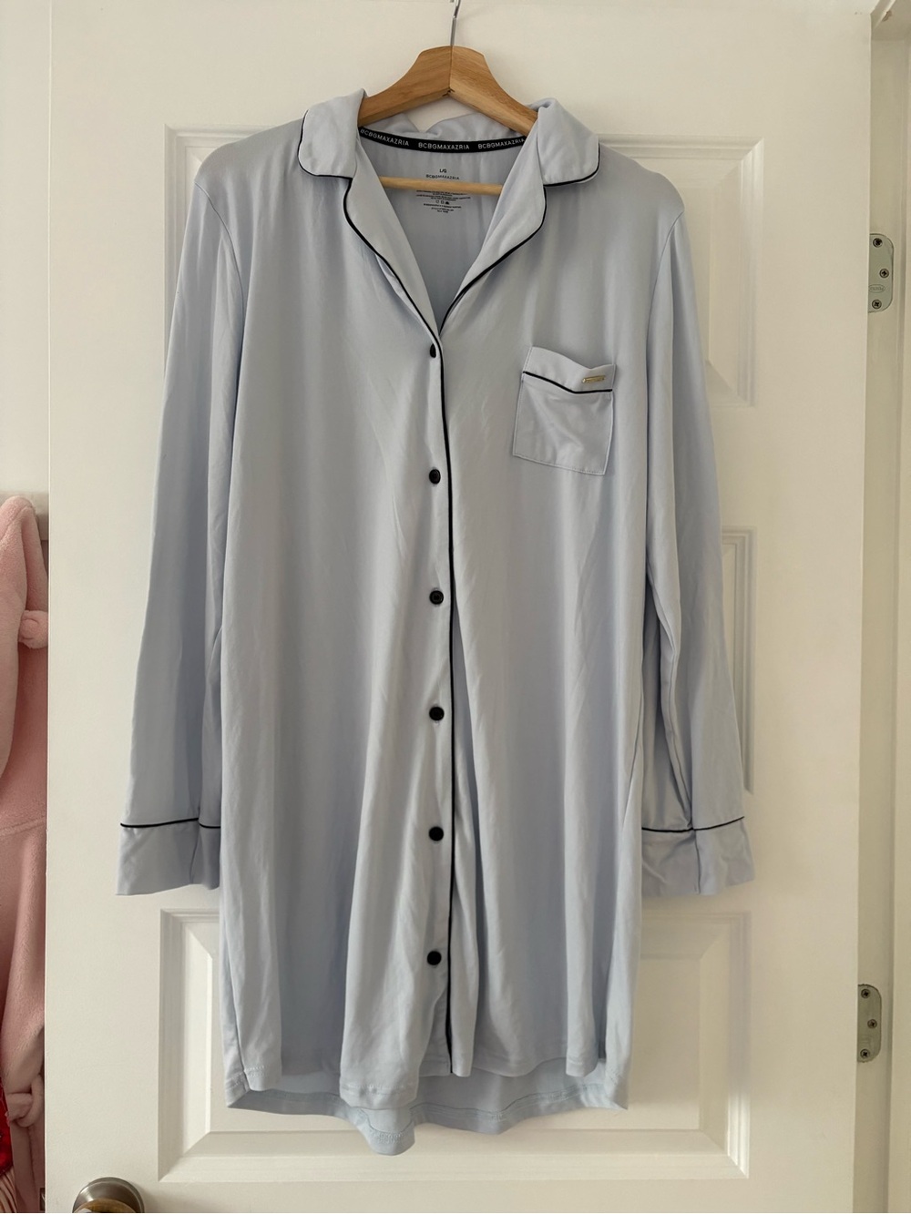 Light Blue Women's Long-Sleeve Button-Front Sleep Shirt